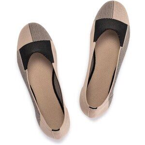 Frank Mully Women’s Khaki Knit Fabric Round Toe Slip On Ballet Flat Shoes